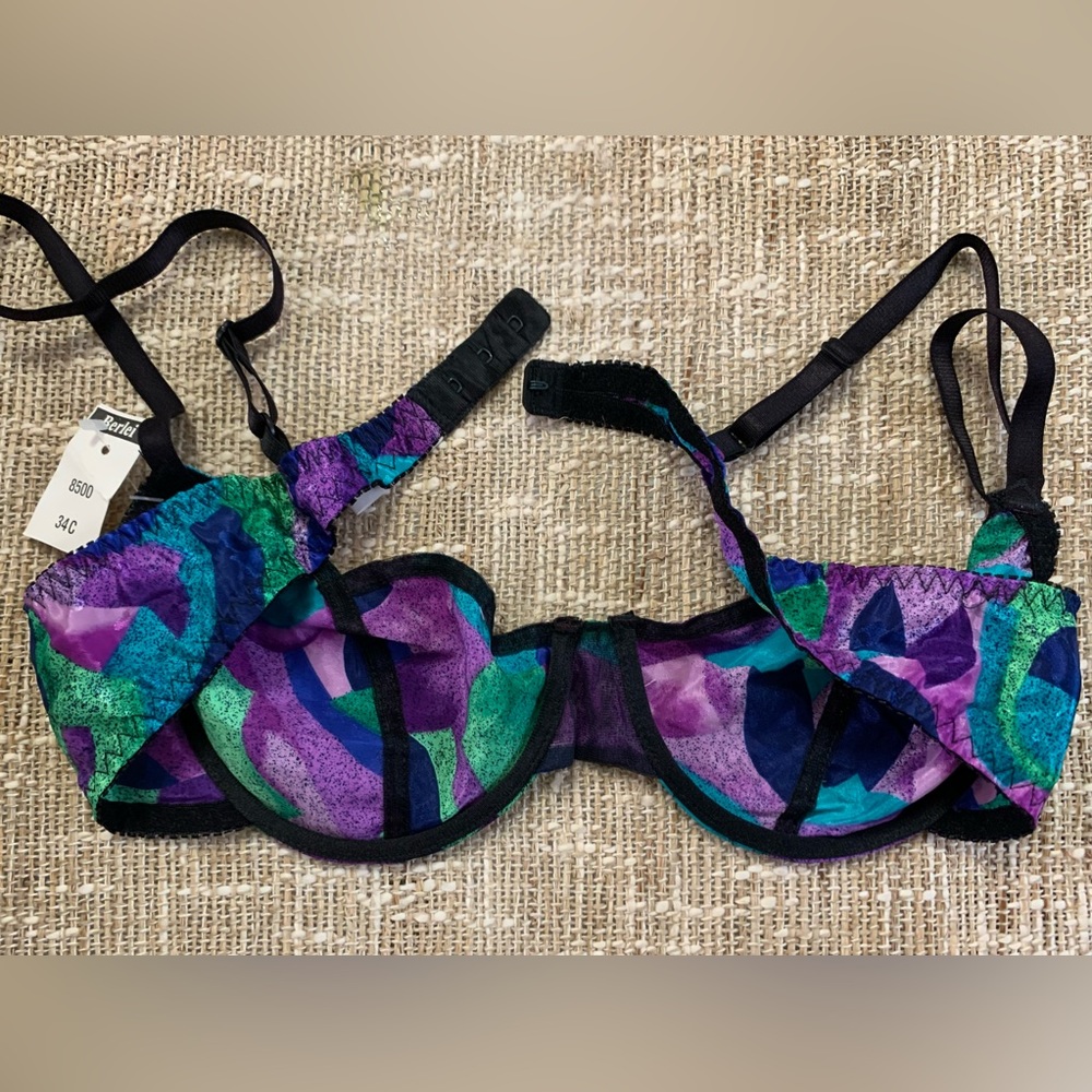 💋NEW Retro Sexy Bra lingerie 34C Purple/Blue - Picture 6 of 8